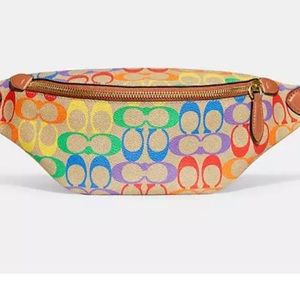 New Coach Charter Belt Bag 7 In Rainbow Signature Canvas
